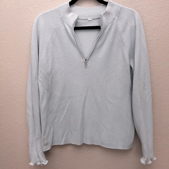 Lululemon Cotton Blend Half Zip Sweater in Powder Blue Size L - Picture 3 of 7
